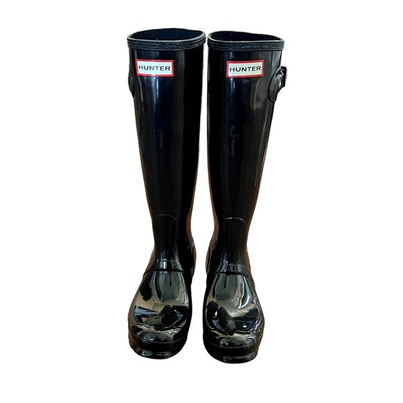 Hunter Original Tall Gloss Women's Pull On Rain Boots US Size 5 Black